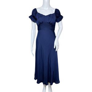 Saints + Secrets Dress Womens XS‎ Blue Dinah Midi Dress Satin Bridesmaid Formal